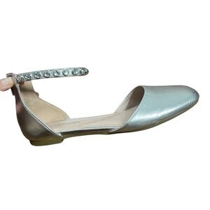 Steve Madden Girls Silver Ankle Strap Flats w/ Sparkle Rhinestones, sz 3 M, EUC